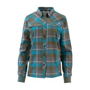 Plaid Button-Up Long-Sleeve Shirt in Teal and Gray